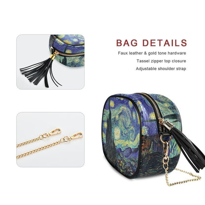 Small Shoulder Bag Retro Synthetic Leather Oil Painting Handbag Purse Crossbody