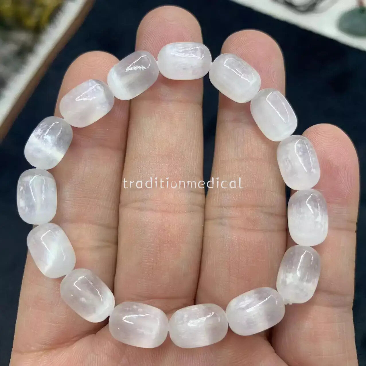 1pc Natural White Calcite Selenite Stone Beads Cat Eye Gemstone Energy Stone