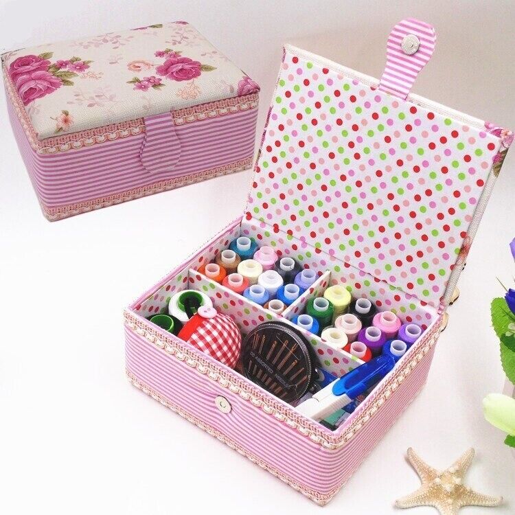 Sewing Tool Kits Multifunction Needles Tape Scissor Threads Home Storage Box Set