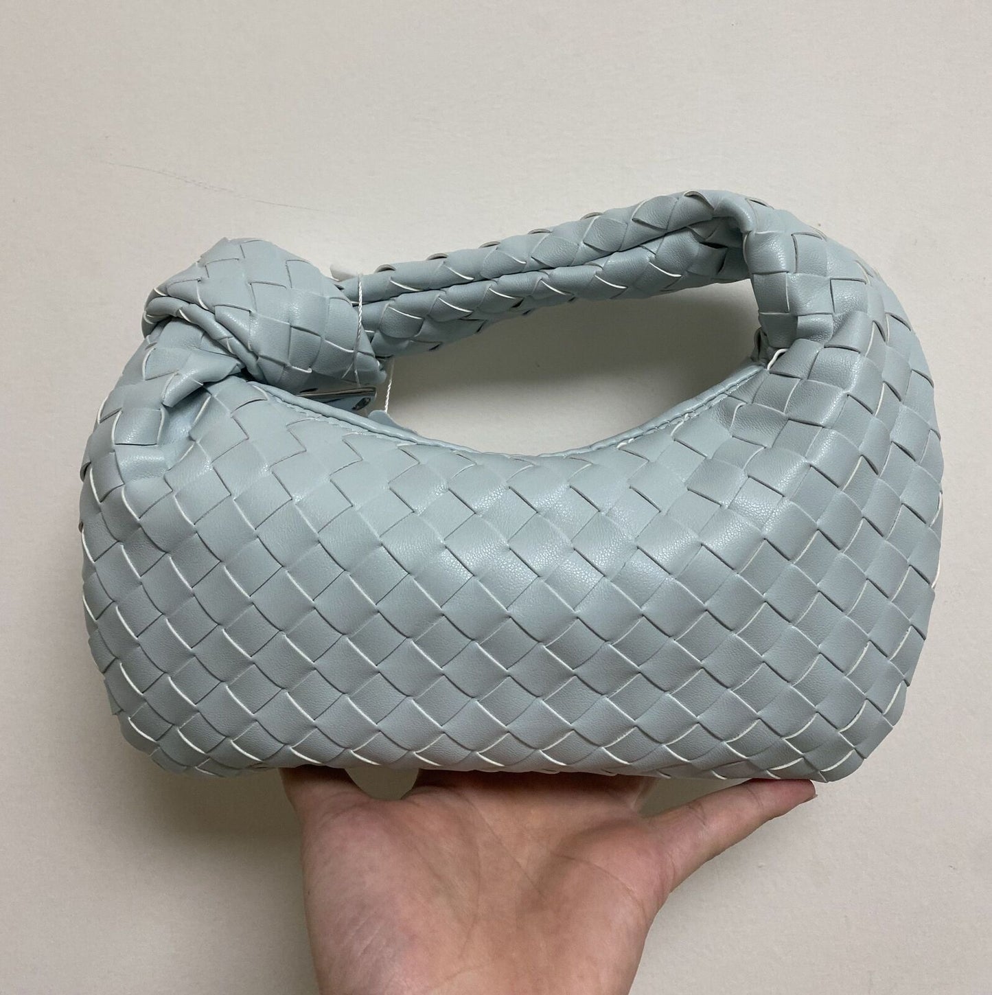 Leather Handbag Mini Shoulder Bag Purse Style Silver Weave Soft Underarm Bags