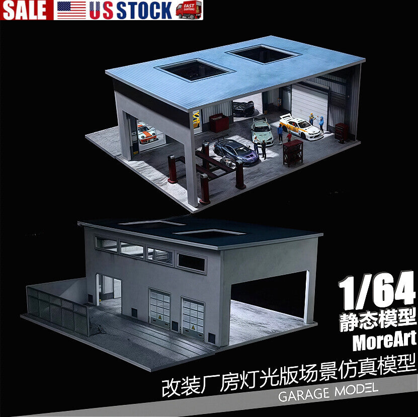 1/64 Factory Garage Model With Light Parking Lot Display Case Scene