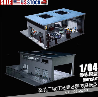 1/64 Factory Garage Model With Light Parking Lot Display Case Scene