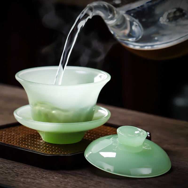 Celadon Porcelain Covered Bowl Tianquan Chinese Gaiwan Tea Cup Large Sancai