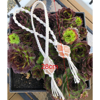 Macrame Wall Hanging Himalayan Salt Rock Raw Rose Quartz Stone Car Home Ornament