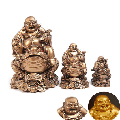 Toad Mido Laughing Buddha Statue Sculpture Lucky Fortune Statue Feng Shui Decoration -