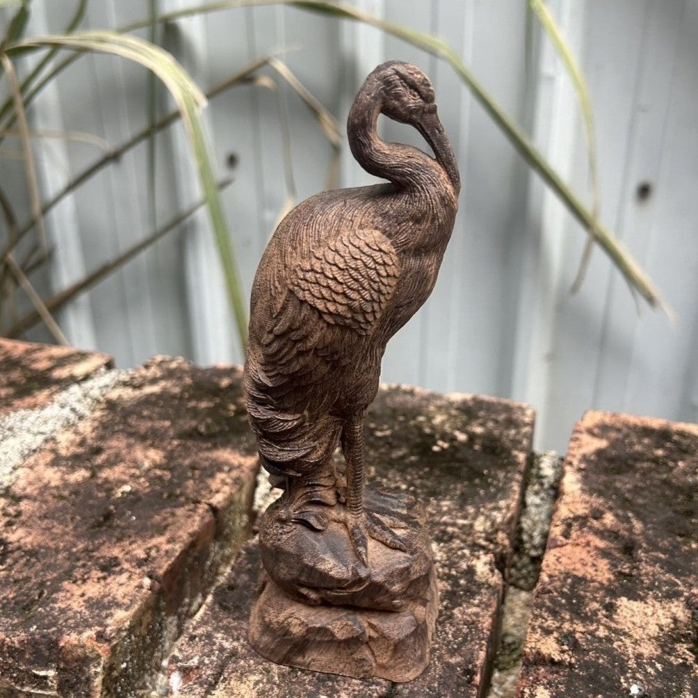 White Qi Nan Agarwood Crane Figurine 7.48in Longevity Decor