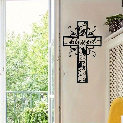 CIFbuy Cross with Clover & Branch Metal Wall Art - Rustproof Modern Home Decor