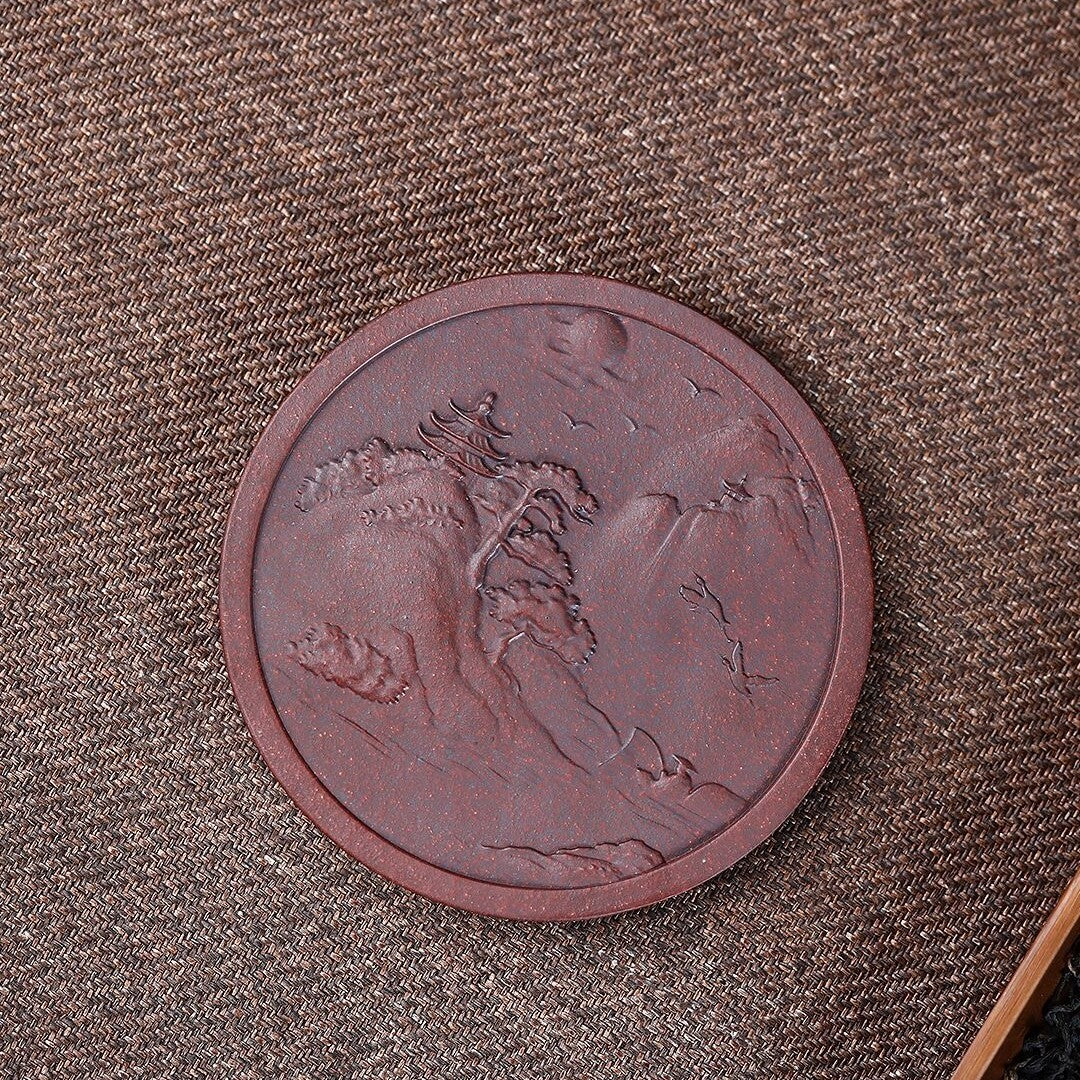 creative holder for tea pot yixing zisha purple clay round animal carved pot mat