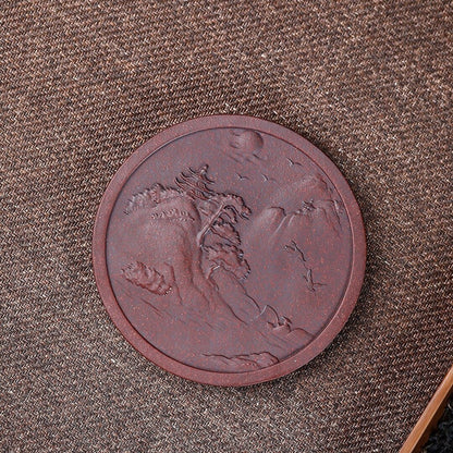 creative holder for tea pot yixing zisha purple clay round animal carved pot mat