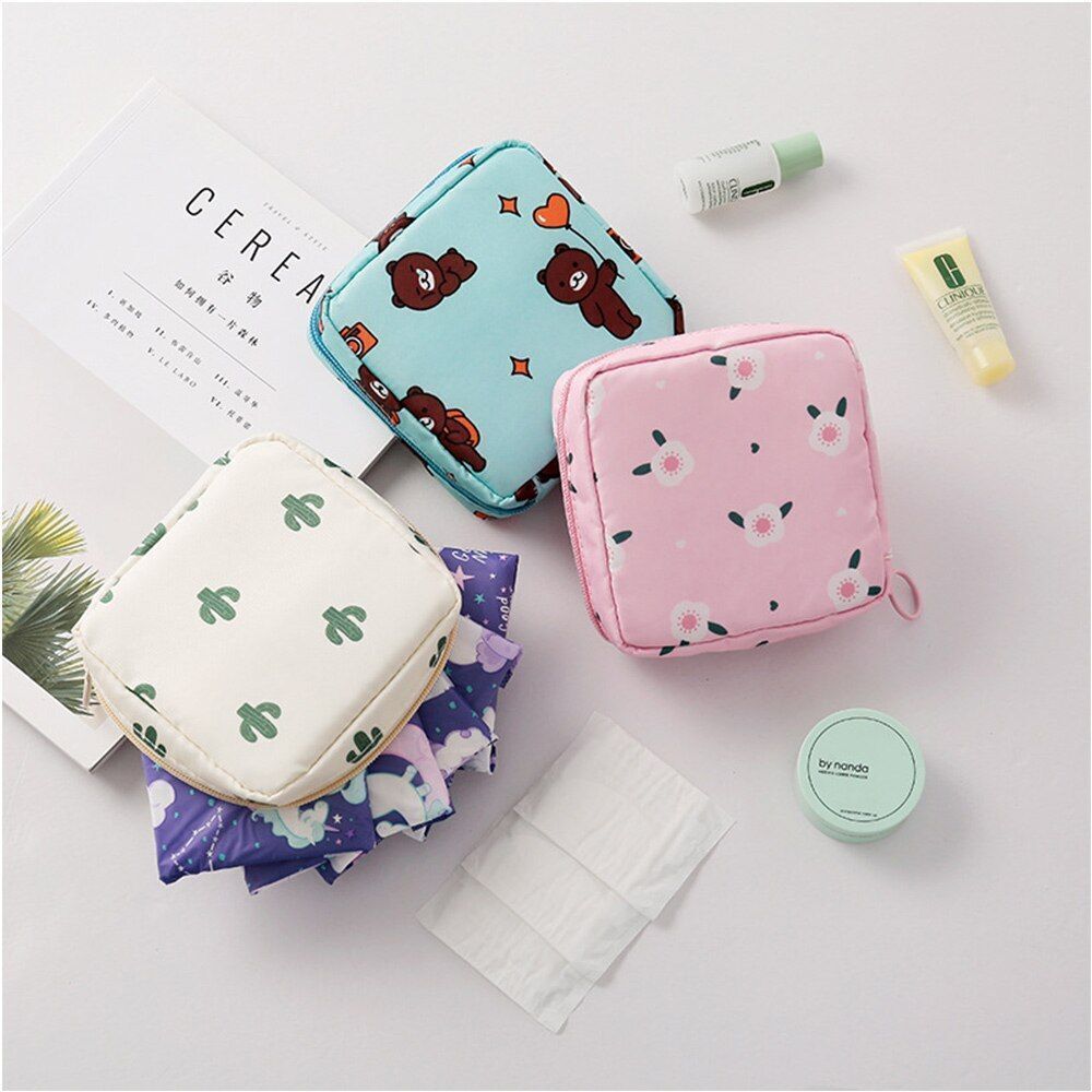 Storage Bag Napkin Pouch Cosmetic Bags Organizer Makeup Purse Nylon Black Travel