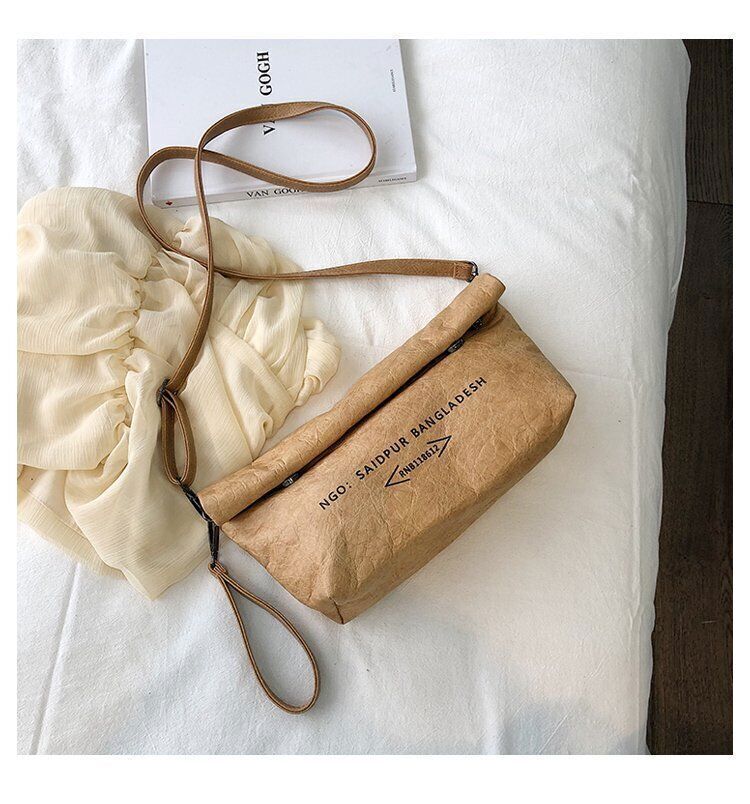 Dumpling Kraft Paper Crossbody Bags Women Flip Buttons Closure Handbags