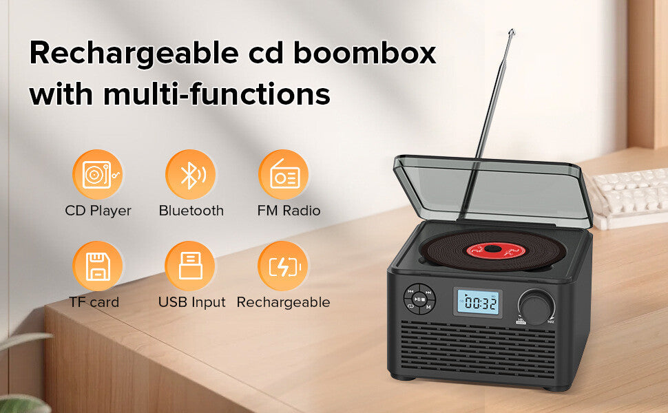 CD Player Portable with Bluetooth Retro Portable CD Player Desktop CD Players