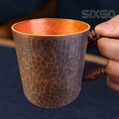 150ml 2.36’mini Vintage Red Copper Hand Engraving Hammer Texture Mug Tea Cup