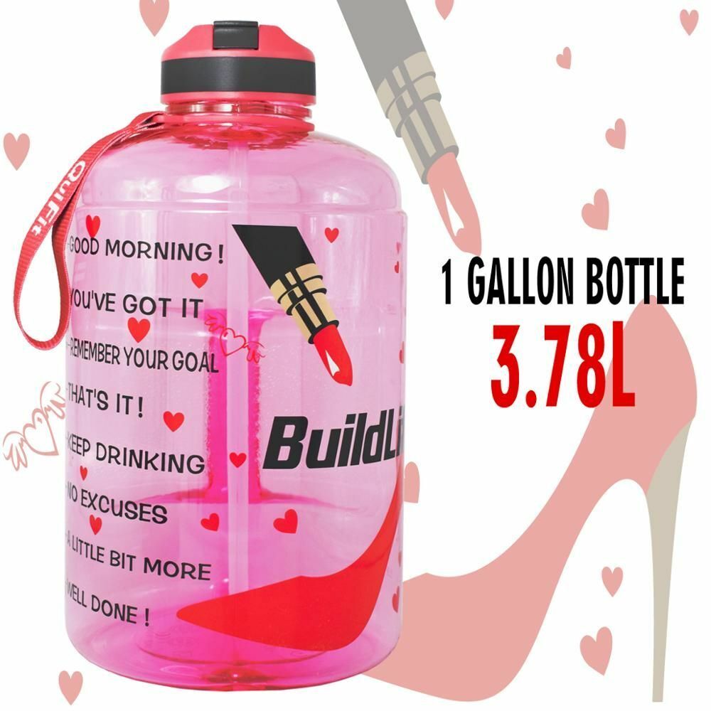 Water Bottle 1 Gallon Straw Clear Plastic Drinking Bottles Big GYM Jug Cup BPA
