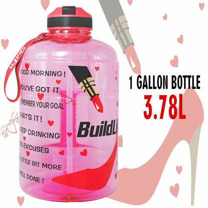 Water Bottle 1 Gallon Straw Clear Plastic Drinking Bottles Big GYM Jug Cup BPA