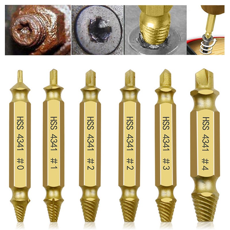6Pcs Damaged Screw Extractor Drill Bit Stripped Broken Screw Bolt Remover Tool