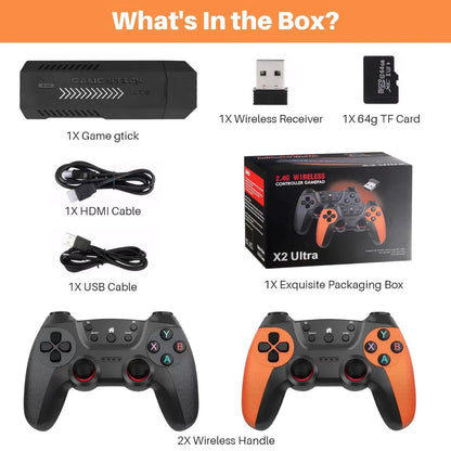 X2 Ultra Game Stick Retro Game Console 4K HD 2.4G Wireless Tv video 64GB-256GB