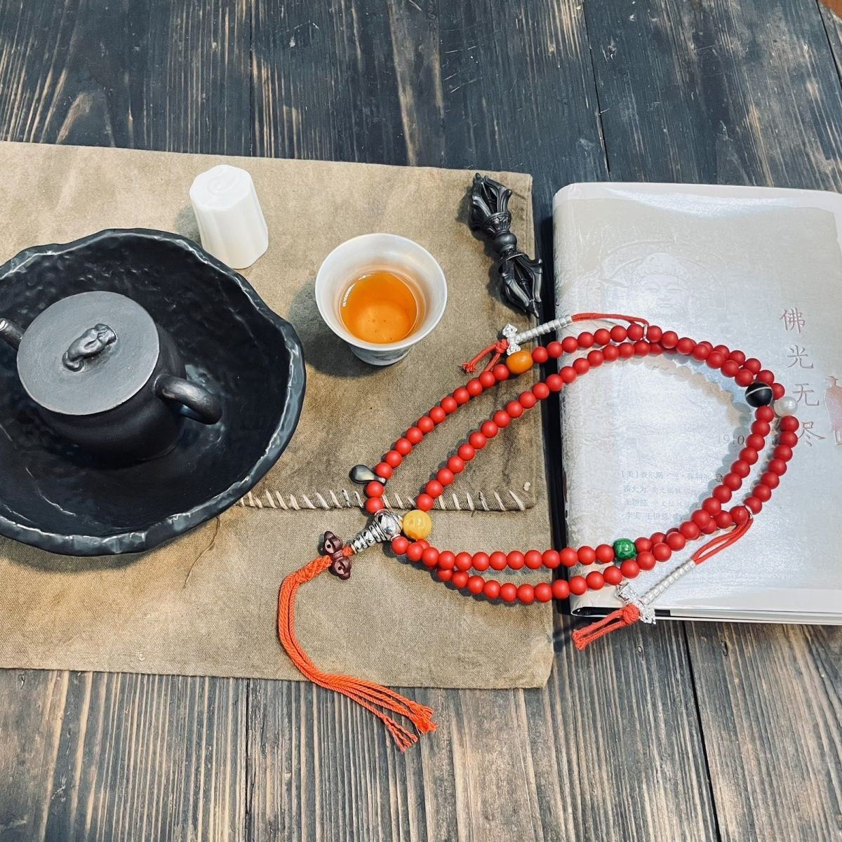 Vajrasattva Red Mala 10mm Handheld Tibetan Buddhist Prayer Beads