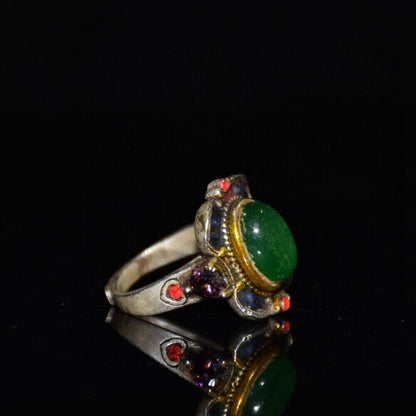 White copper inlaid jade ruby painted square ring ornaments