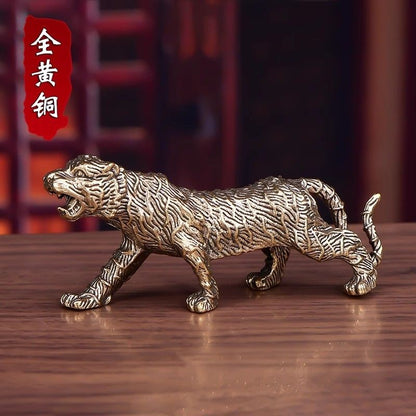 Solid Brass Tiger Figurine 9.5cm 165g Handheld Curio Copper Craft