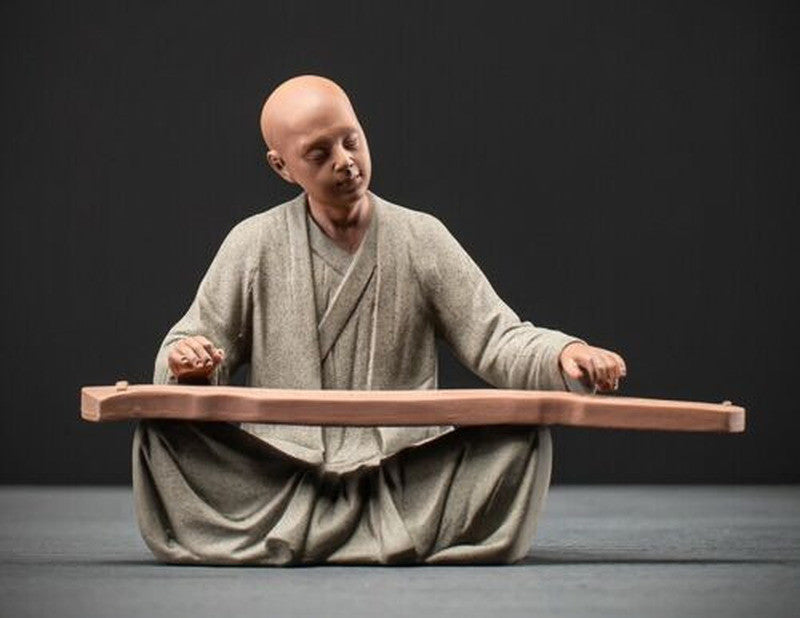 6.5" Porcelain Monk Playing Zither Statue Buddhism Zen Figure Decor Home Design