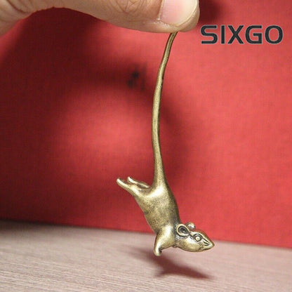 Pure Brass Long Tail Zodiac Mouse Statue Rat Tea Pet Miniature Ornament Vintage