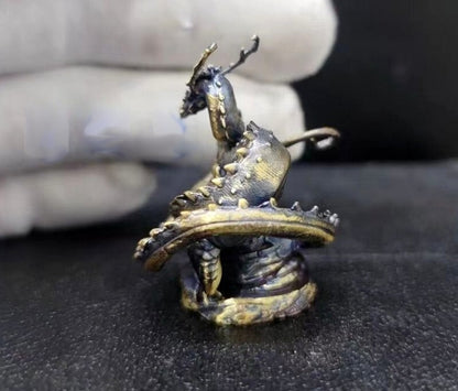 Brass Carved Chinese Dragon Statue Animal Feng Shui Decor