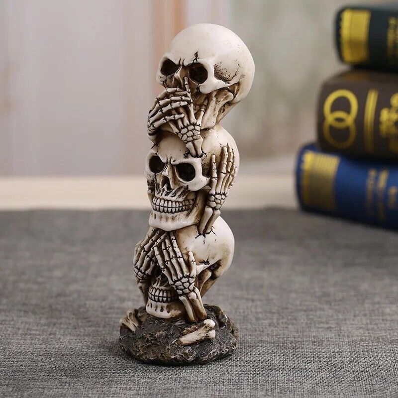 3D Skull Statue Resin Sculptures Decoration Home Desk Fish Tank Ornaments 6x19cm