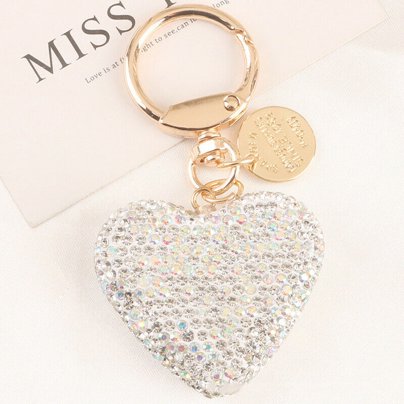 Full Rhinestone Heart Peach Heart Car Keychain Women Handbag Pendant Keyring *US