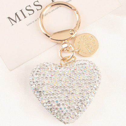 Full Rhinestone Heart Peach Heart Car Keychain Women Handbag Pendant Keyring *US