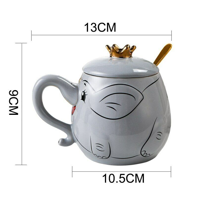 Creative Drinkware Cup Cartoon Stereo Elephant Ceramic Coffee Mug with Lid Spoon