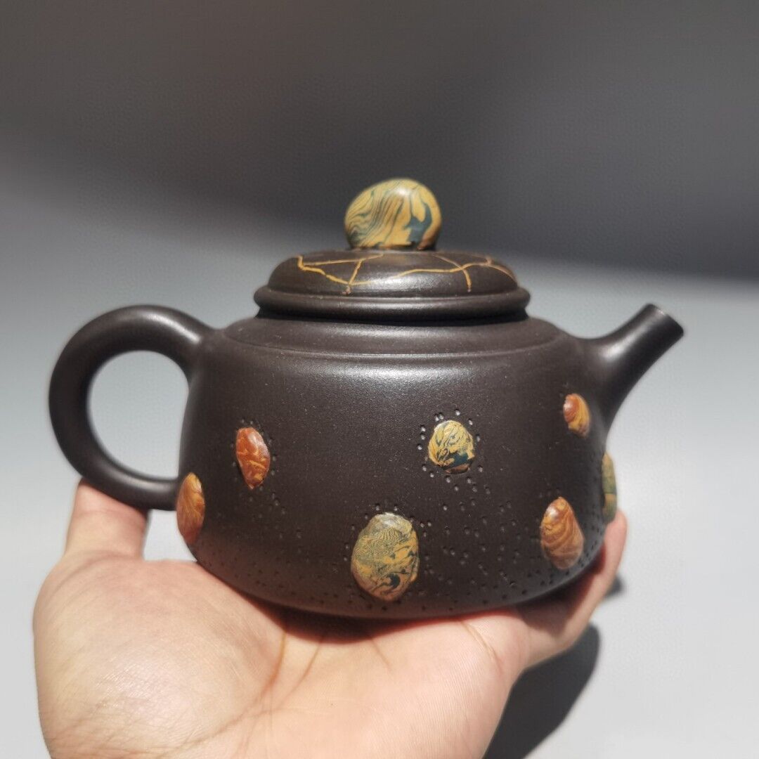 Vintage Chinese Yixing Purple Clay Teapot Zisha Ceremony Collectible Calligraphy