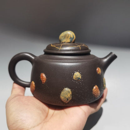 Vintage Chinese Yixing Purple Clay Teapot Zisha Ceremony Collectible Calligraphy