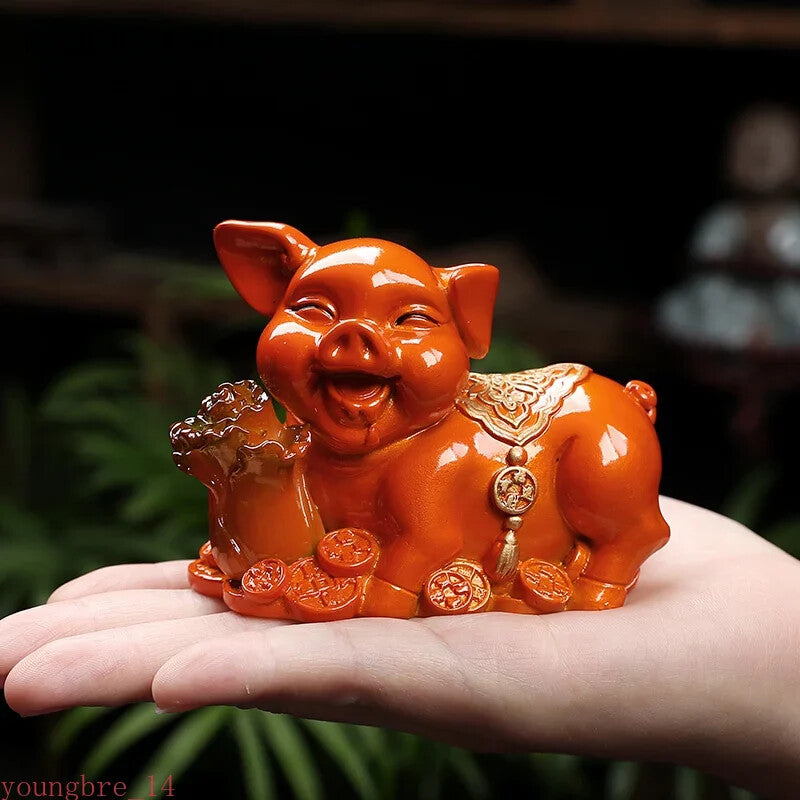 Lucky Piggy Statue Resin Color Changing Tea Pet Animal Tea Figurine Ornaments