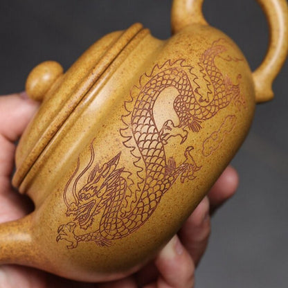 Original Ore Real Yixing Zisha Duan Clay Tea Pot Dragon Carved Antique Style Pot