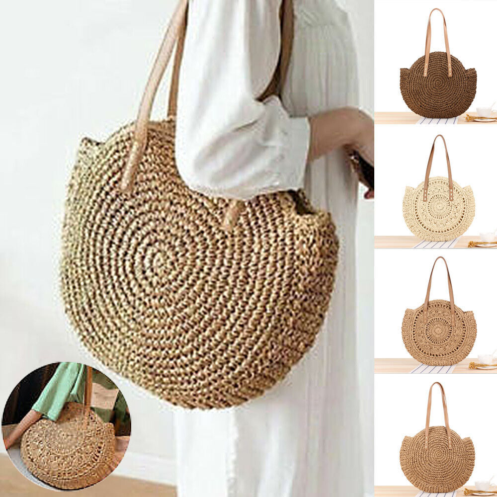 Womens Wicker Handbag Bags Tote Beach Straw Woven Summer Rattan Basket Bag