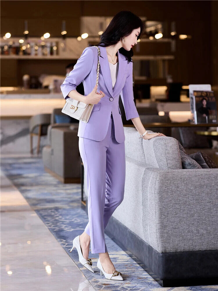Women's Office Suit Pantsuit Simple Spring Summer Top + Trousers 2 Piece Set