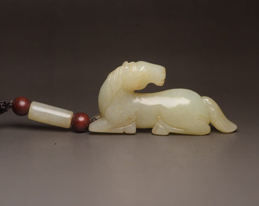 Chinese Natural Hetian Jade Carved Exquisite Horse Statue Mini Figurine Gift Art
