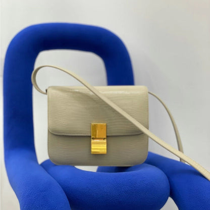 Lizard Effect Real Leather Flap Box bag Shoulder bag Purse Crossbody Square bag