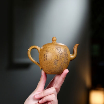 Handmade Tea Pot 9 Infuser Holes Real Yixing Zisha Duan Clay Marked Beauty Carve