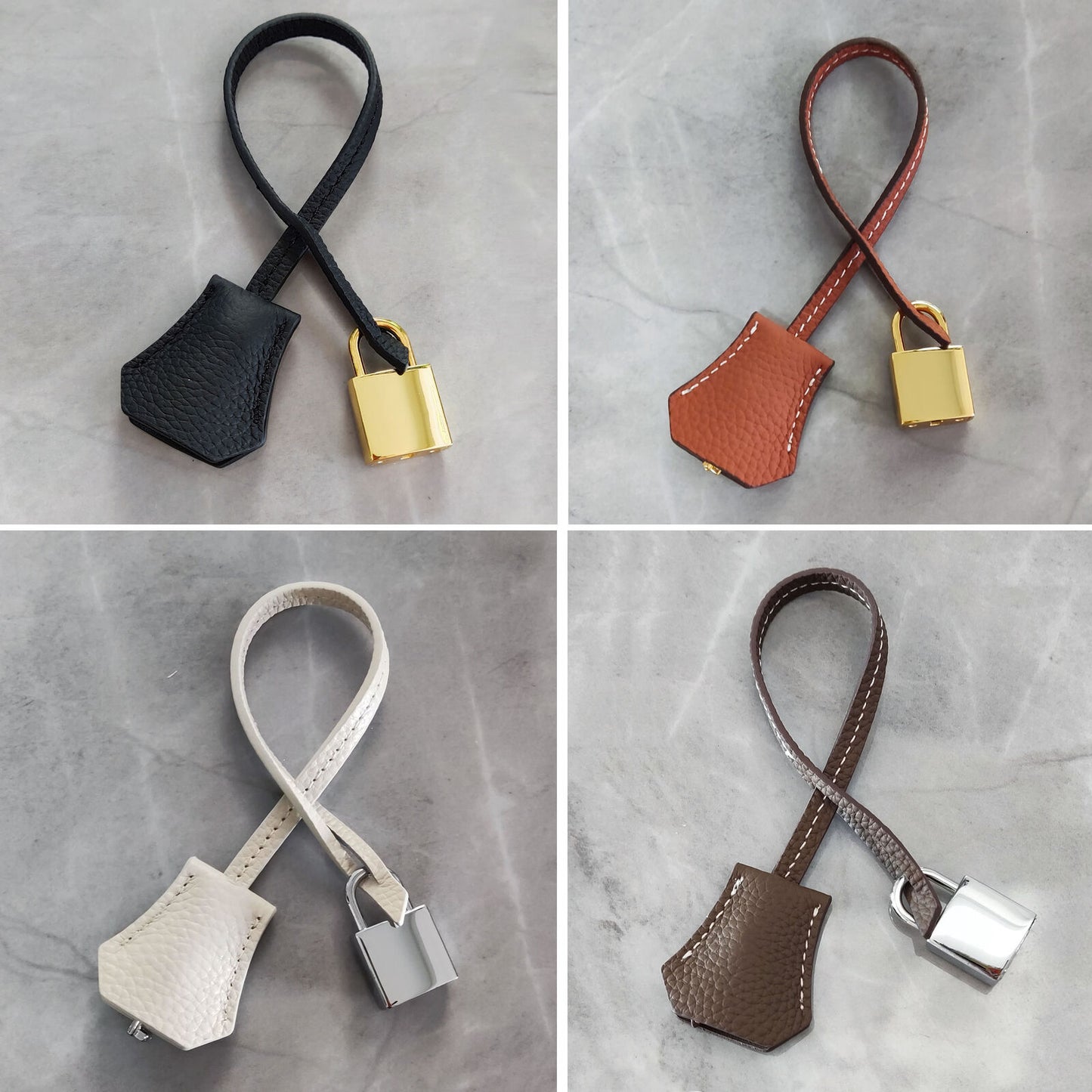 Real Cowhide Leather Clochette Bag Charm Gold/ Silver Padlock & Key for Handbags