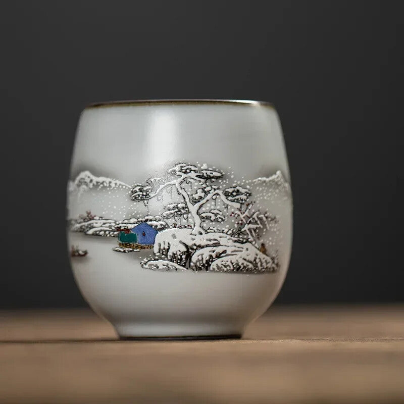 1pc China Ceramic Tea Cup White Porcelain Pottery Teacup