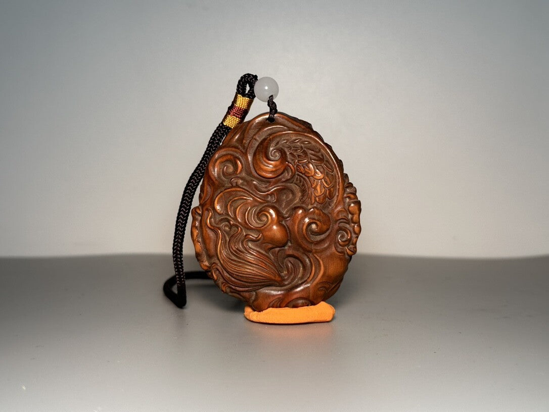 Collection Wooden Carved Dragon Pendant Talisman Ornaments