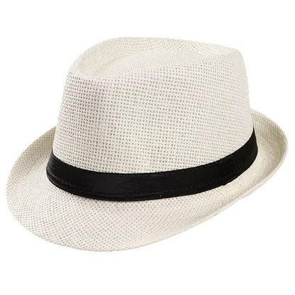 Unisex Straw Fedora Panama Hat Summer Sun Short Brim Floral Trilby Cuban Cap Hat