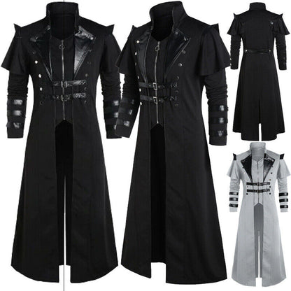 Mens Medieval Steampunk Frock Coat Retro Long Trench Cape Cloak Costume Jackets