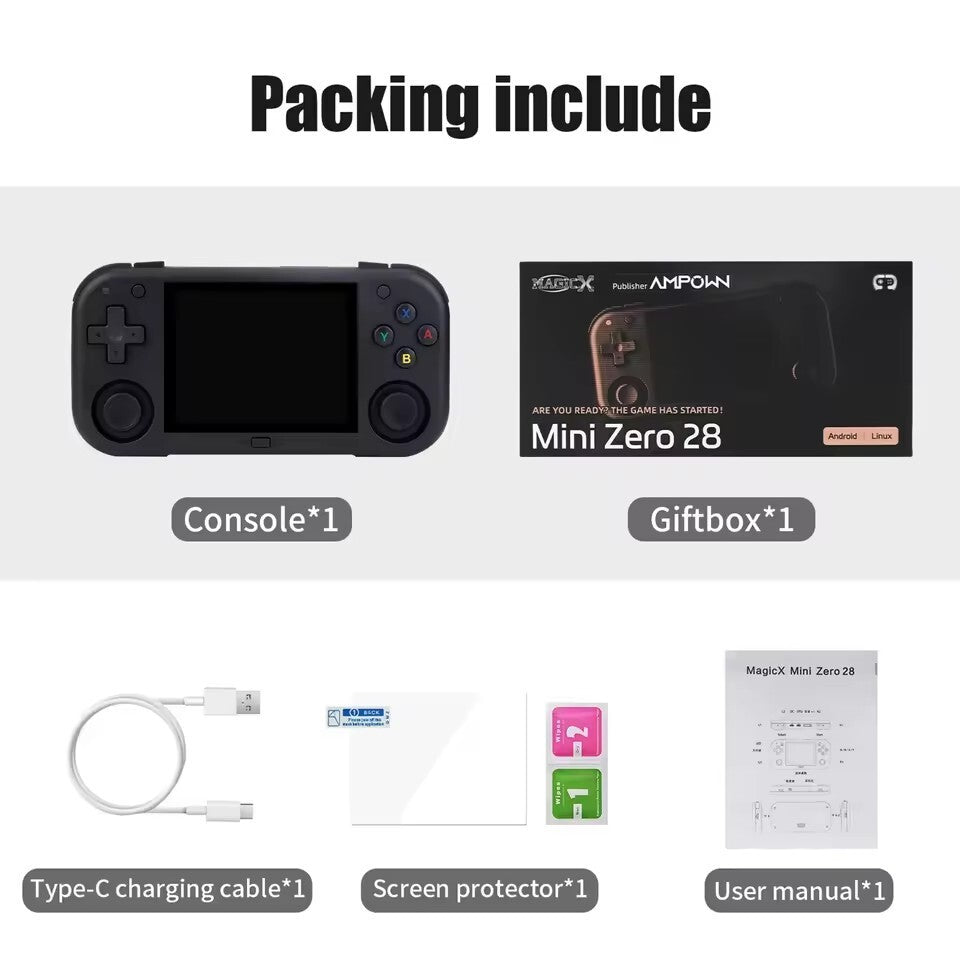 Mini Zero 28 Game Console,2.8 Inch IPS 2900mAh Battery Built in 11000 Game