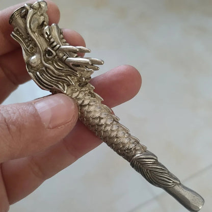 China Tibetan Copper Dragon Head Pipe Smoking Tool Statue Tobacco Smoking Tool