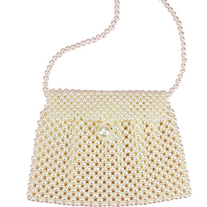 Handmade Beaded Dumpling Shape Pearl Woven Bag Shoulder Purse Clutch Coin Purse