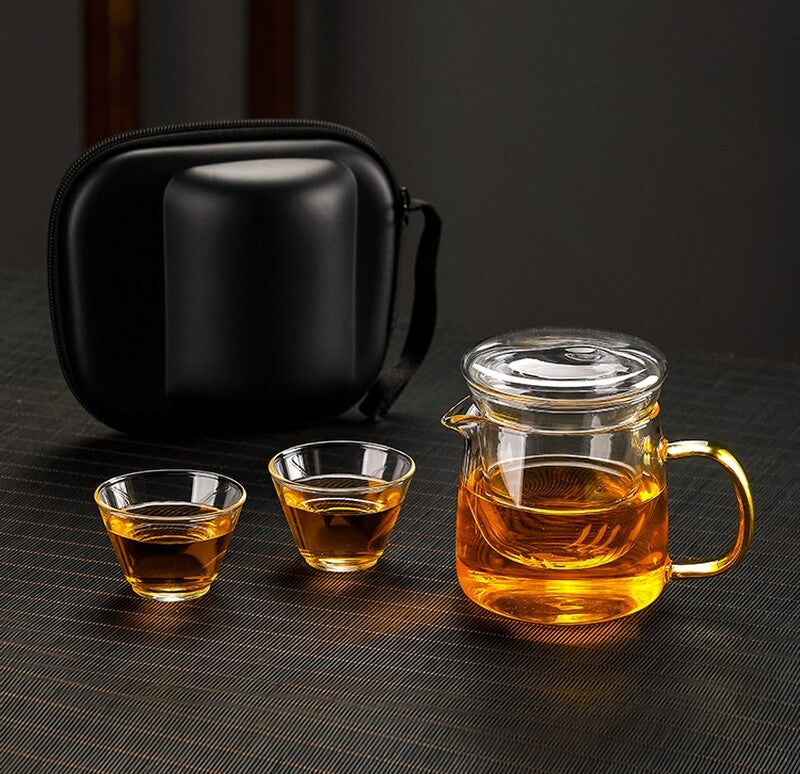 Travel Glass Tea Sets Portable Kung Fu Tea Pot Cup Camping Travel Watering