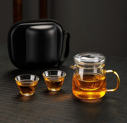 Travel Glass Tea Sets Portable Kung Fu Tea Pot Cup Camping Travel Watering